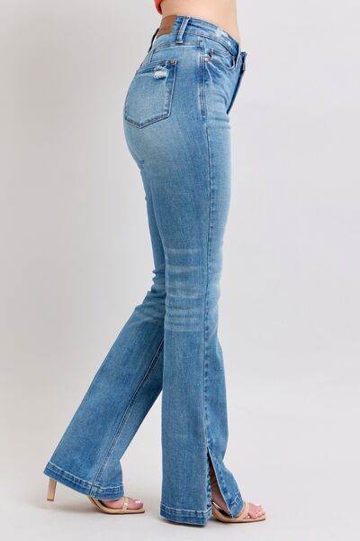 Judy Blue HW Tummy Control Vintage Wash Side Slit Slim Boot Jeans - Hovatok