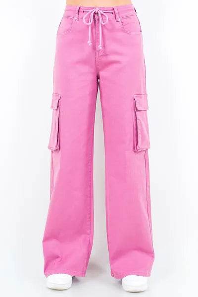 American Bazi Full Size Drawstring Wide Leg Cargo Pants Plus Size - Hovatok