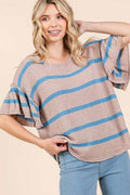 Mittoshop Striped Flounce Sleeve Knit Top - Hovatok
