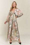 ADORA Printed V-Neck Batwing Sleeve Dress - Hovatok