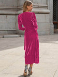Surplice Puff Sleeve Midi Dress - Hovatok
