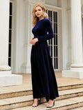 Tie Front Round Neck Long Sleeve Maxi Dress - Hovatok