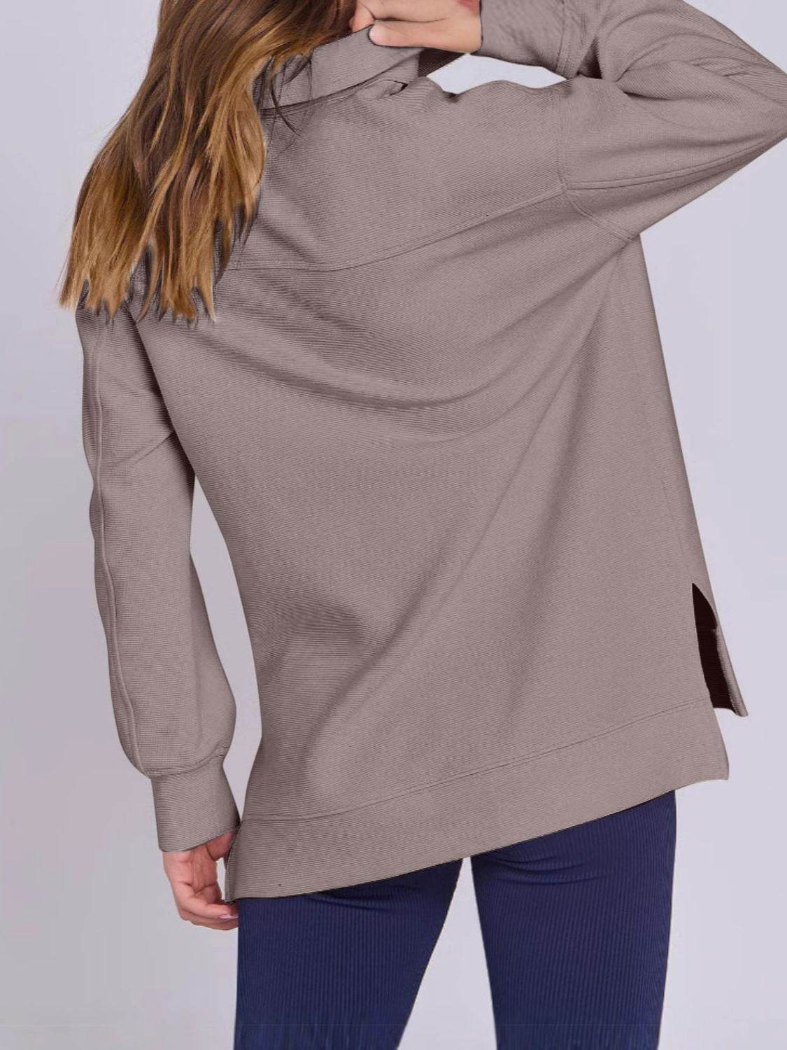 ฺHigh-Low Quarter Zip Long Sleeve Sweatshirt - Hovatok