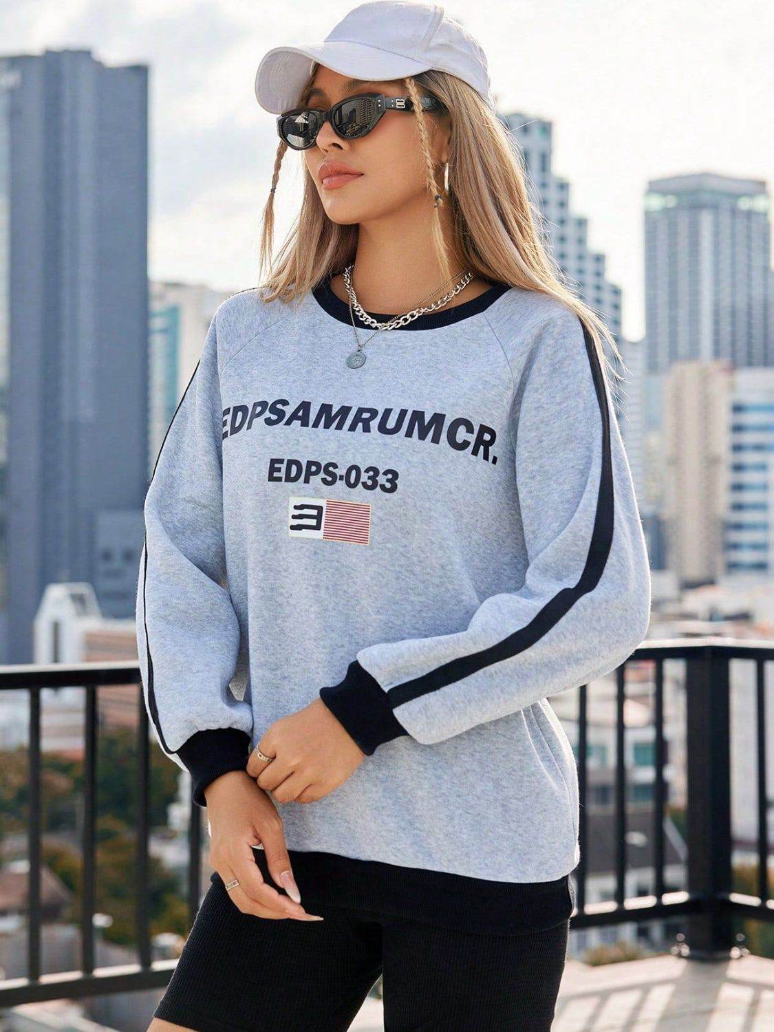 Letter Round Neck Long Sleeve Sweatshirt - Hovatok