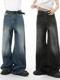 Washed Lightning Pattern Wide Leg Jeans - Hovatok