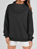 Mock Neck Drop Shoulder Long Sleeve Sweatshirt - Hovatok