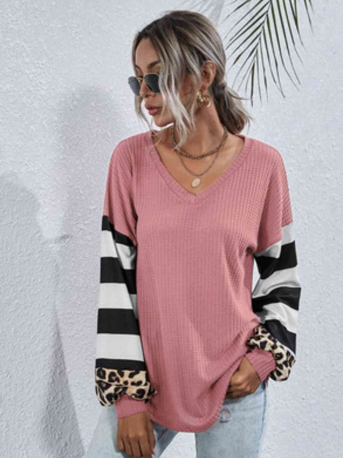 Leopard Striped Waffle-Knit Top - Hovatok