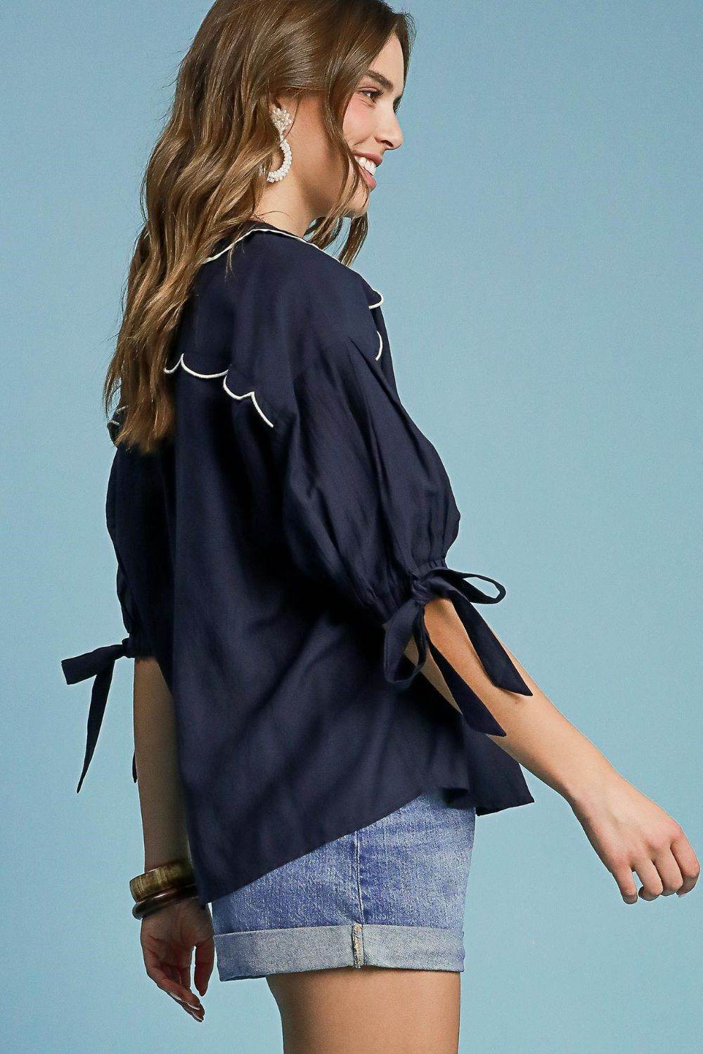 Umgee Full Size Embroidered Detail Button Down Shirt Plus Size - Hovatok