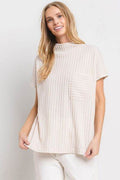Ces Femme Texture Mock Neck Short Sleeve Knit Top - Hovatok