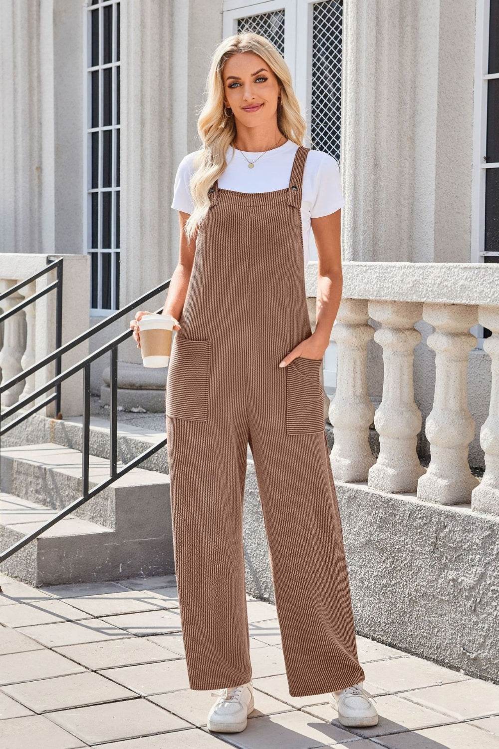 Lovelet Square Neck Wide Strap Overalls with Pockets - Hovatok