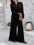 Devine Button Down Long Sleeve Top and Wide Leg Pants Set - Hovatok