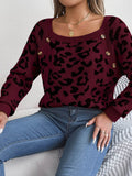 Leopard Buttoned Square Neck Sweater - Hovatok