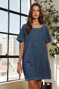 ADORA Raw Hem Mini Denim Dress with Pockets - Hovatok