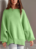 Double Take Side Slit Round Neck Long Sleeve Sweater - Hovatok