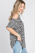 Heimish Full Size Leopard Round Neck Cold Shoulder T-Shirt Plus Size - Hovatok
