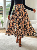 Floral Elastic Waist Midi Skirt - Hovatok
