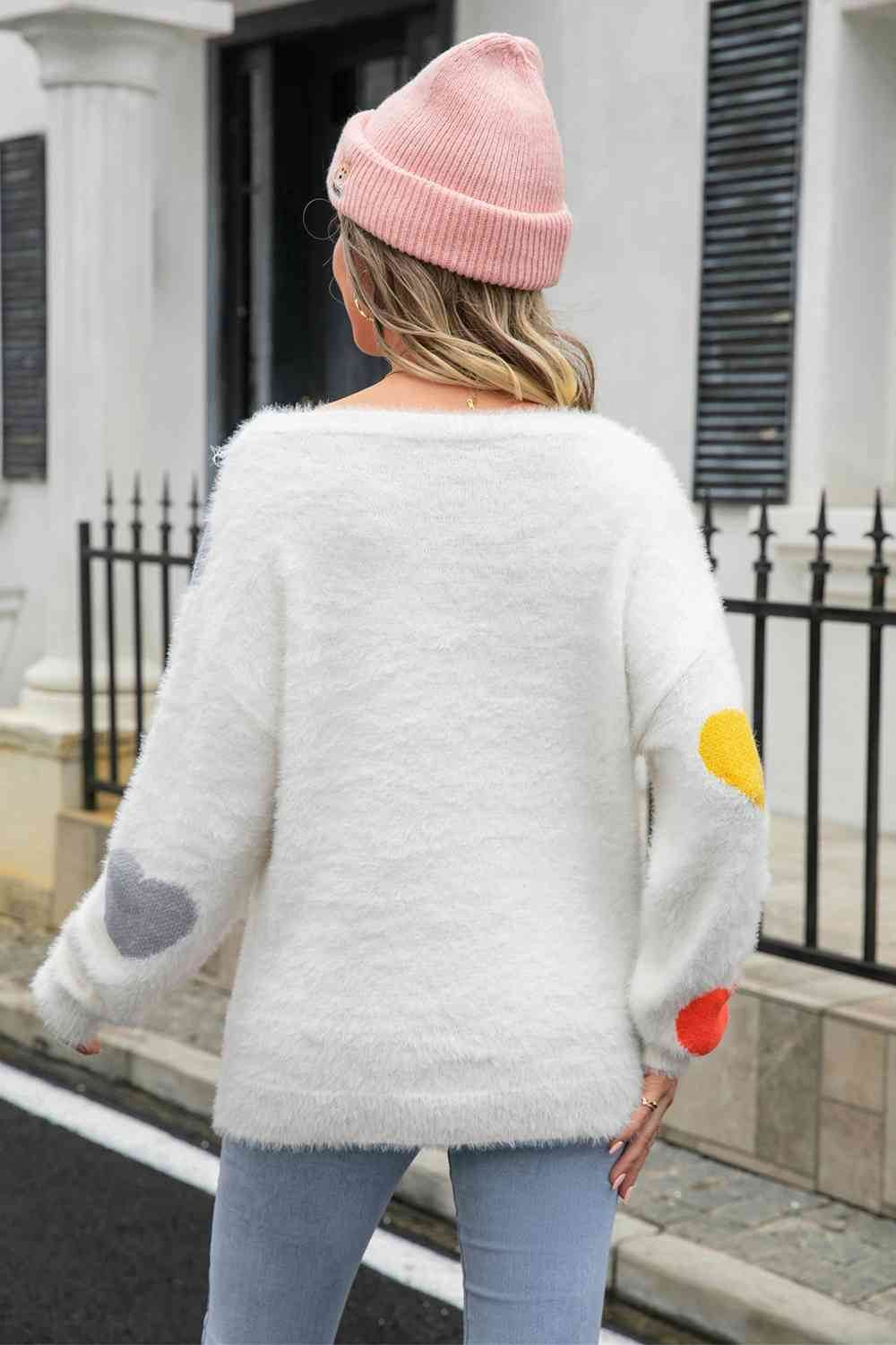 Angel Wings Heart Pattern Round Neck Long Sleeve Sweater - Hovatok