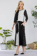 Celeste Full Size Polka Dot Front Tie Midi Dress Plus Size - Hovatok