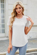 Smocked Round Neck Short Sleeve T-Shirt - Hovatok