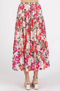 Mittoshop Flower Print Elastic Waist Tiered Skirt - Hovatok
