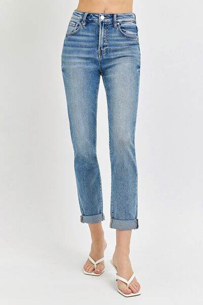 Risen Full Size High Rise Cropped Roll Up Jeans - Hovatok