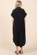 Mittoshop Mineral Wash V Neck Button Up Midi Shirt Dress - Hovatok