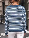 Perfee Striped Round Neck Long Sleeve Sweater - Hovatok
