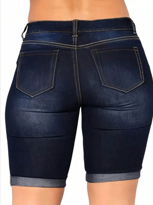 Distressed Denim Shorts with Pockets - Hovatok