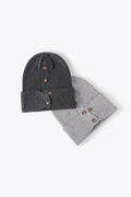 Button Detail Rib-Knit Cuff Beanie - Hovatok