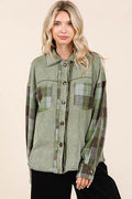 Mittoshop Button Down Contrast Plaid Patchwork Shacket - Hovatok