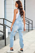 Distressed Denim Overalls with Pockets - Hovatok