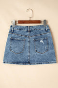 Rhinestone Distressed Denim Mini Skirt - Hovatok