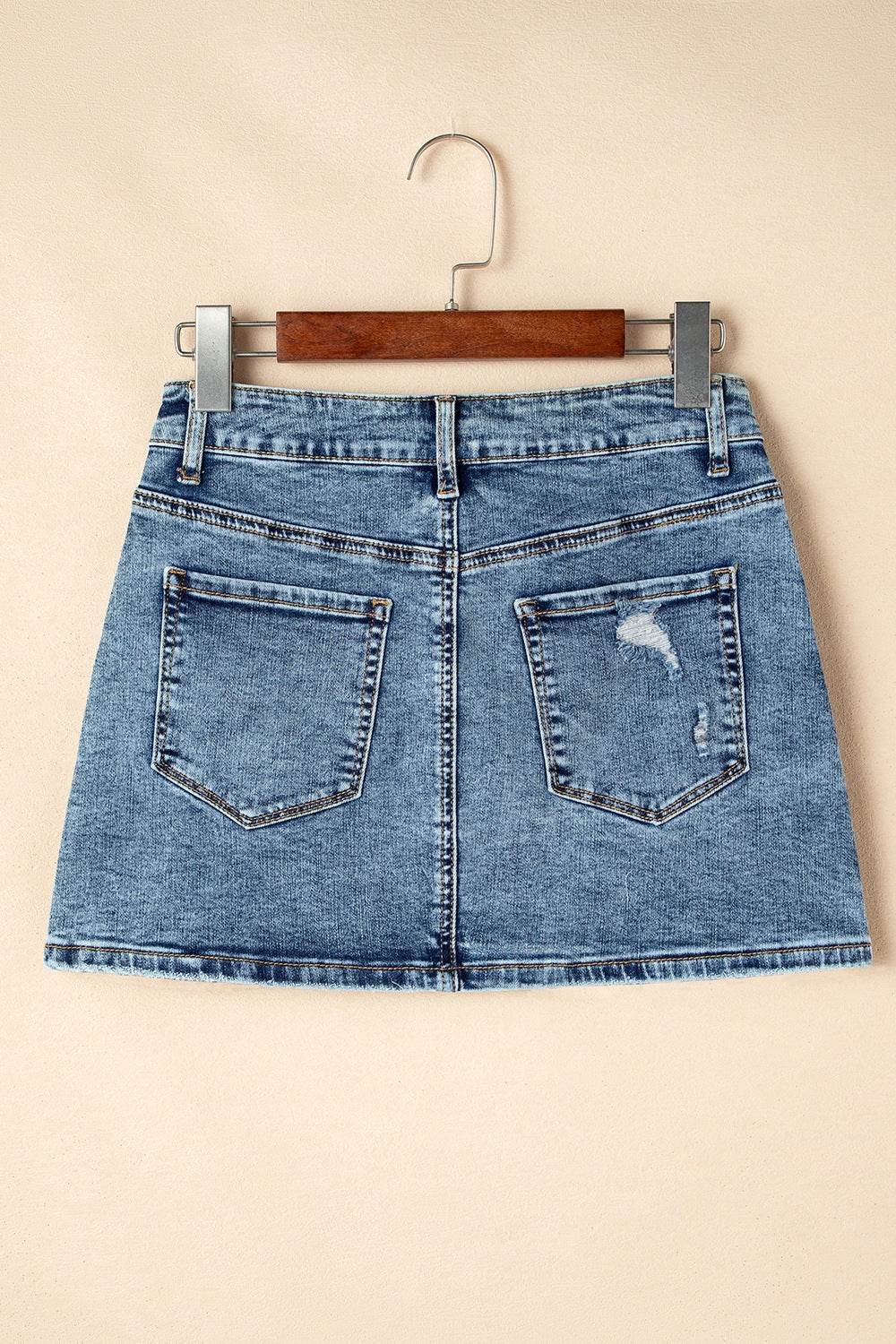 Rhinestone Distressed Denim Mini Skirt - Hovatok