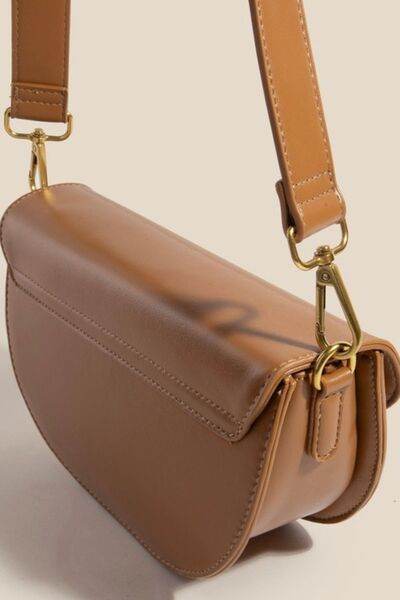 Fame Buckle Closure Crescent Faux Leather Crossbody Bag - Hovatok