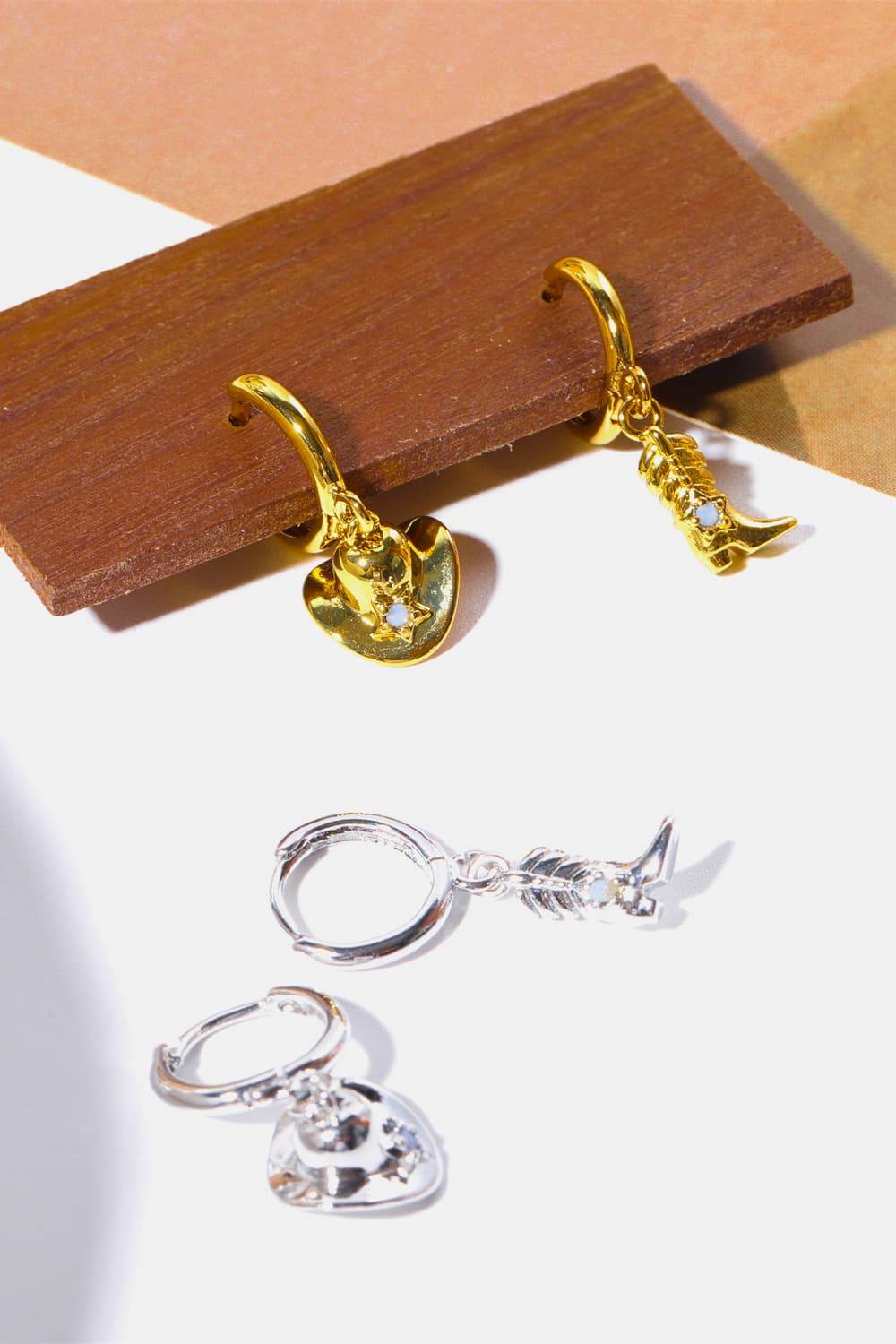 Hat & Boot Shape Asymmetrical Copper 14K Gold Plated Earrings - Hovatok