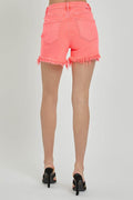 RISEN Raw Hem Asymmetrical Waist Denim Shorts - Hovatok