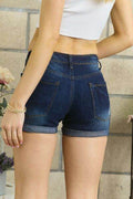 ADORA Distressed Roll Up Denim Shorts with Pockets - Hovatok