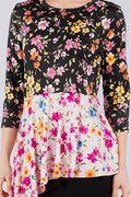 Celeste Full Size Floral Asymmetrical Hemline Round Neck Top Plus Size - Hovatok