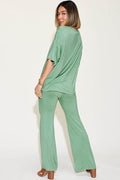 Basic Bae Full Size Bamboo Drop Shoulder T-Shirt and Flare Pants Set - Hovatok