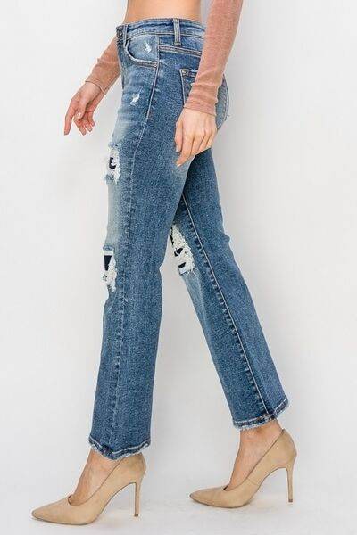 Risen Full Size High Rise Distressed Ankle Flare Jeans - Hovatok