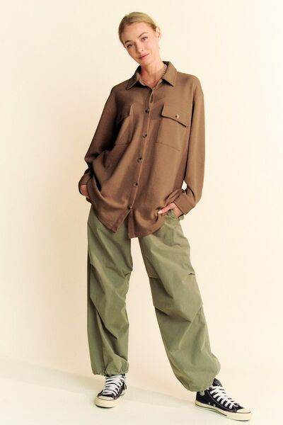 Davi & Dani Waffle-Knit Button Down Shirt - Hovatok