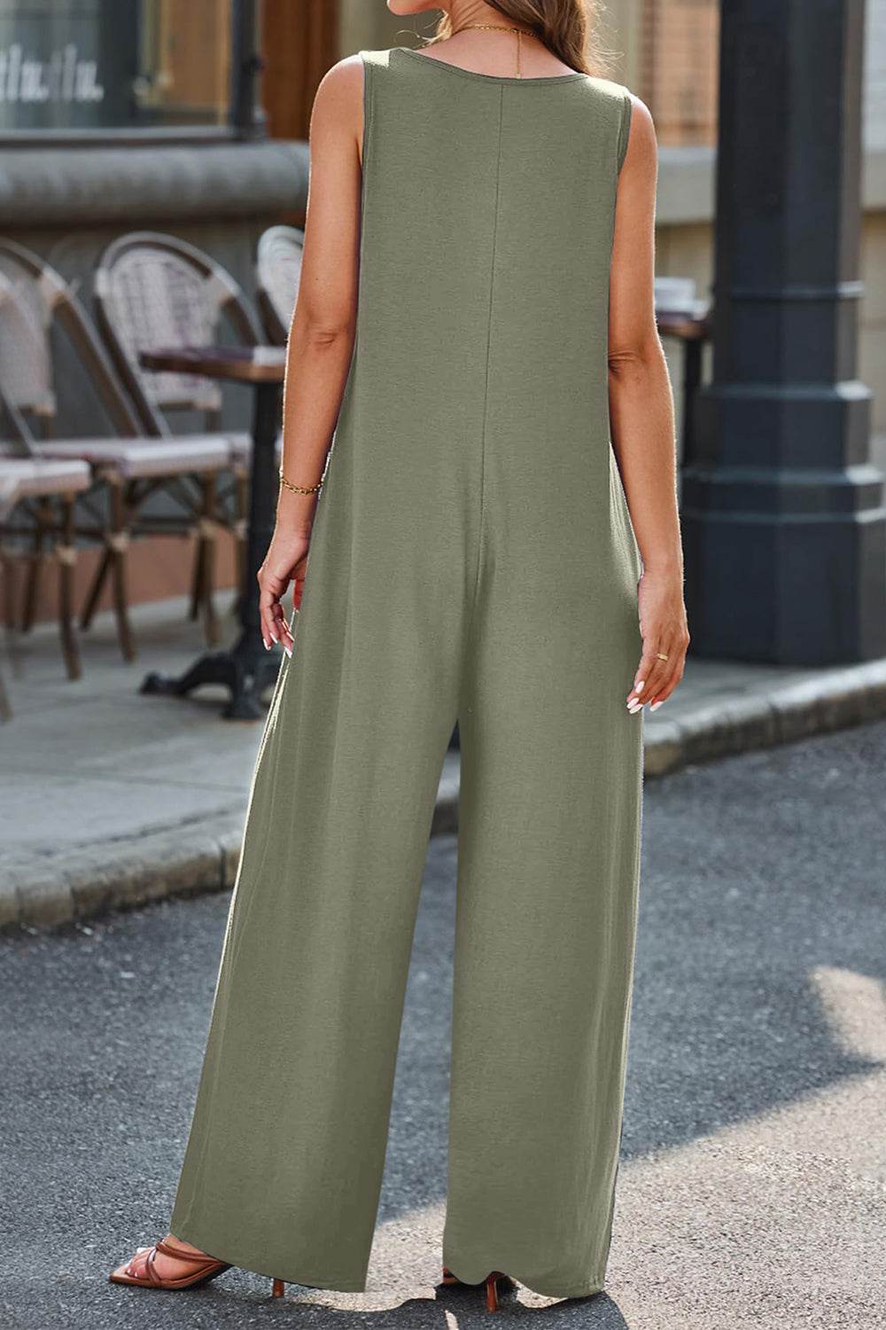 Full Size V-Neck Wide Strap Jumpsuit - Hovatok