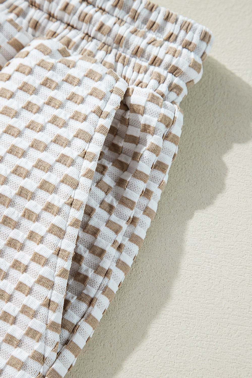 Ruffled Round Neck Checkered Top and Shorts Set - Hovatok