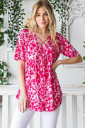 Heimish Full Size Short Sleeve Crisscross Animal Babydoll Top Plus Size - Hovatok