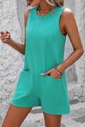 Mandy Round Neck Sleeveless Front Pocket Romper - Hovatok