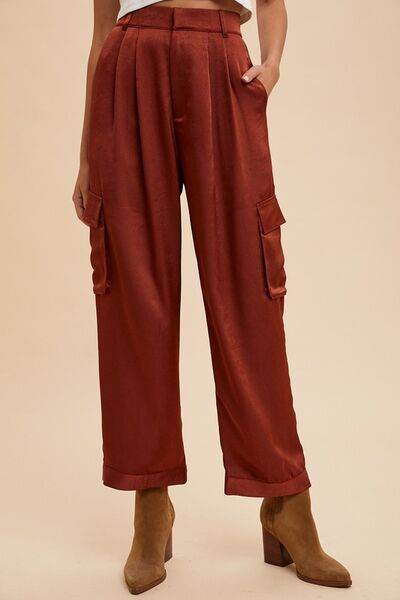 Annie Wear Wide Leg Cargo Satin Pants - Hovatok