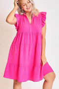 Umgee Full Size Johnny Collar Ruffle Cap Sleeve Tiered Dress Plus Size - Hovatok