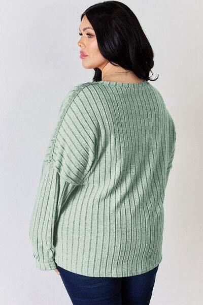 Basic Bae Full Size Ribbed Half Button Long Sleeve T-Shirt - Hovatok