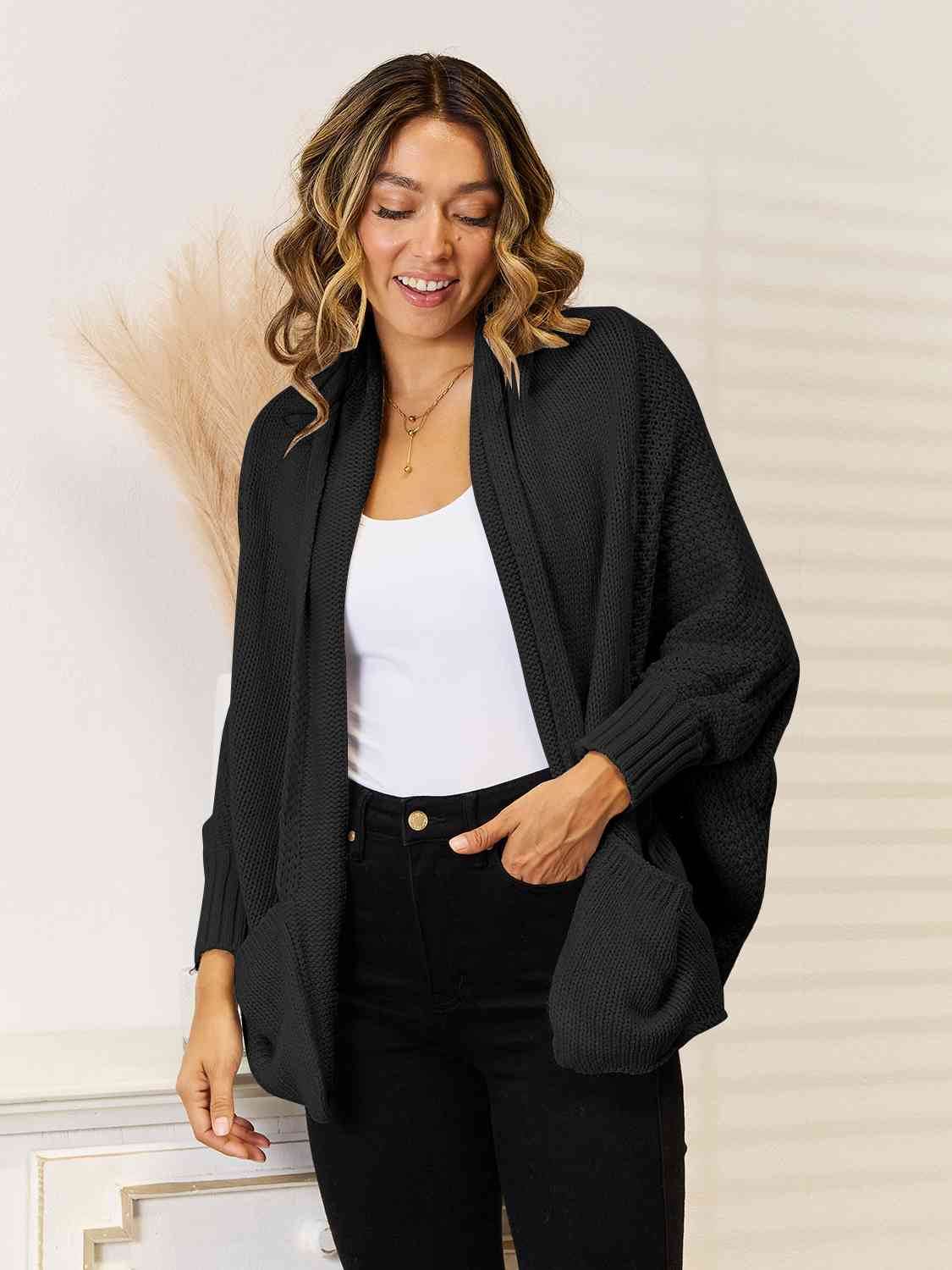 Angel Wings Open Front Cardigan with Pockets - Hovatok