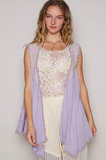 POL Embroidered Pearls Open Front Sleeveless Cardigan - Hovatok